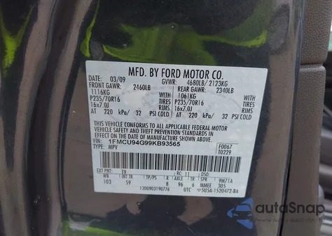 2009 Ford Escape Limited from USA, damaged, VIN 1FMCU94G99KB93565